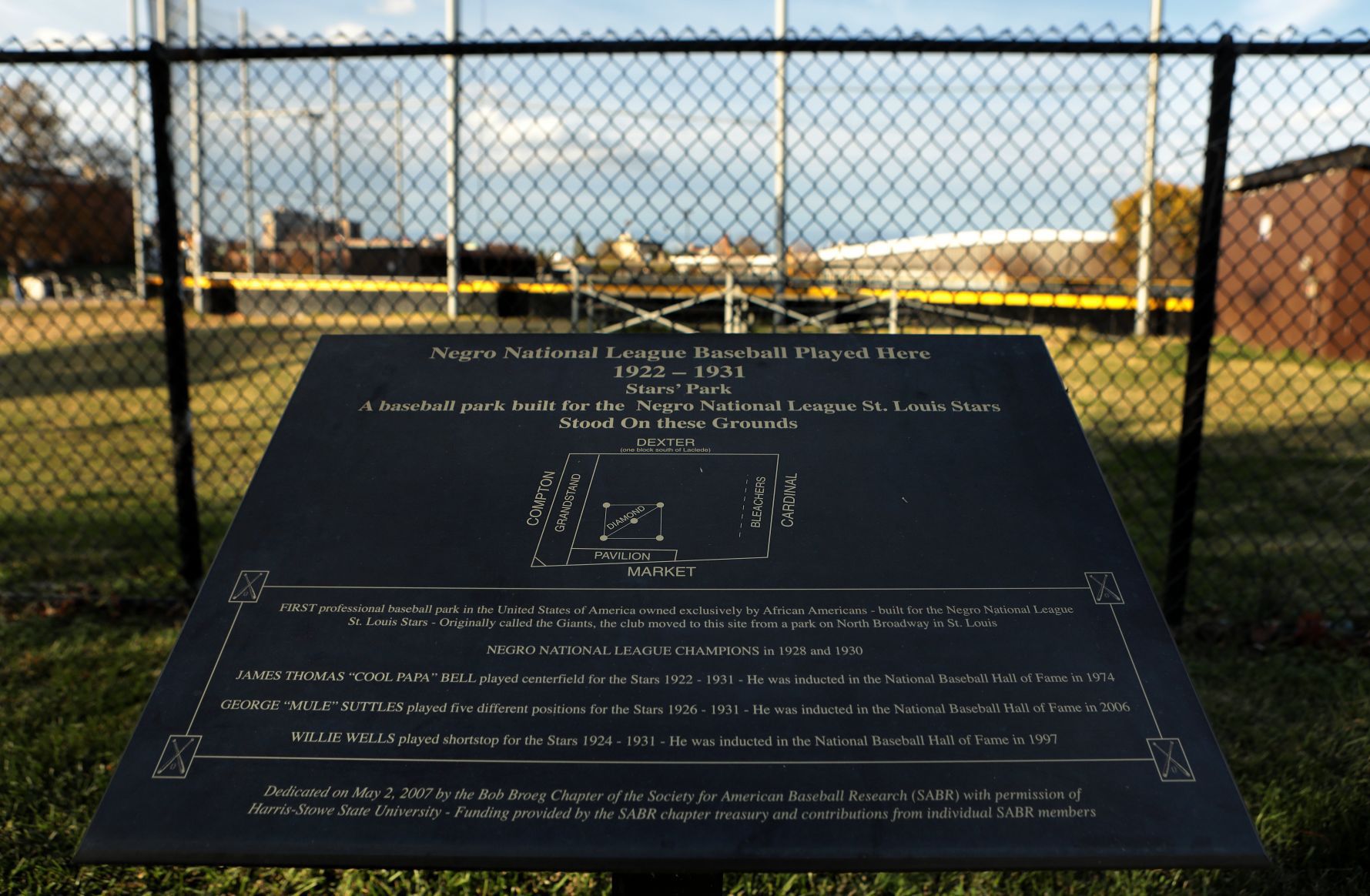 Placard marks St. Louis Stars home baseball field